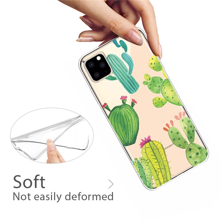 Pattern Printing Clear TPU Cell Phone Cover Case for iPhone (2019) 5.8-inch - Cactus-3