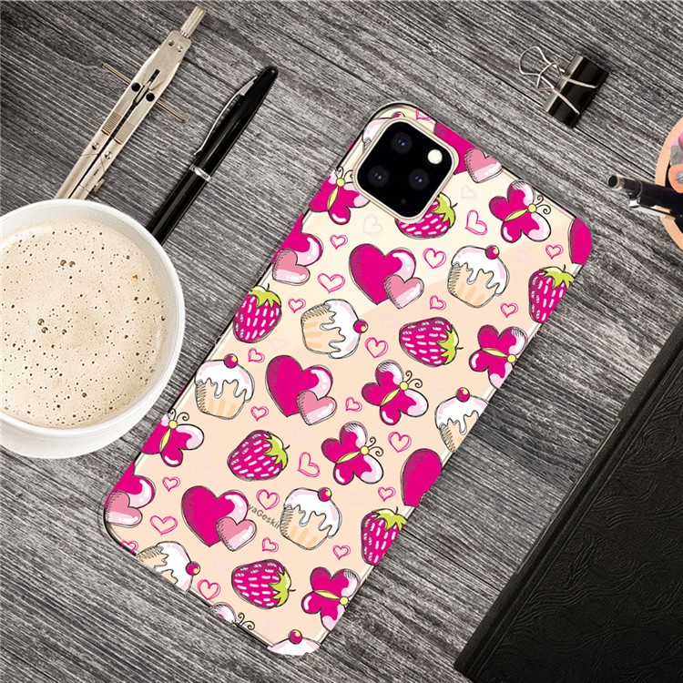 Pattern Printing Clear TPU Cell Phone Cover Case for iPhone 11 Pro 5.8 inch (2019) - Strawberry Cake-1