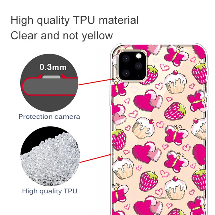 Pattern Printing Clear TPU Cell Phone Cover Case for iPhone 11 Pro 5.8 inch (2019) - Strawberry Cake-2