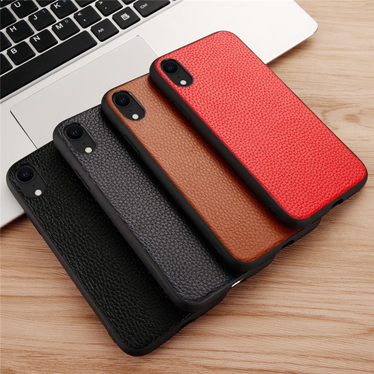 Genuine Leather Litchi Texture Coated TPU Phone Cover for iPhone XR 6.1 inch - Black-14