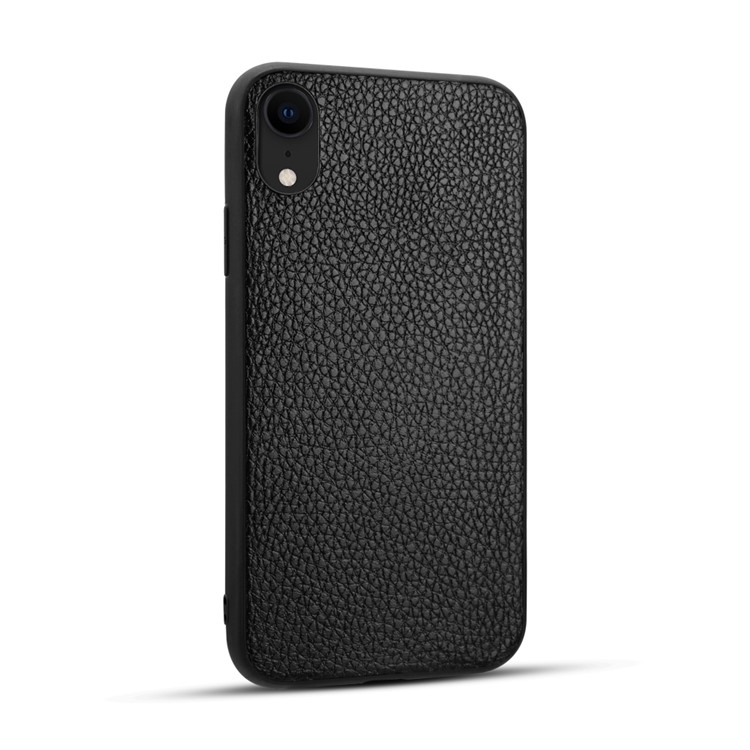 Genuine Leather Litchi Texture Coated TPU Phone Cover for iPhone XR 6.1 inch - Black-2