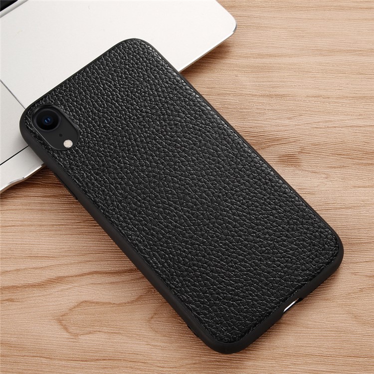 Genuine Leather Litchi Texture Coated TPU Phone Cover for iPhone XR 6.1 inch - Black-8