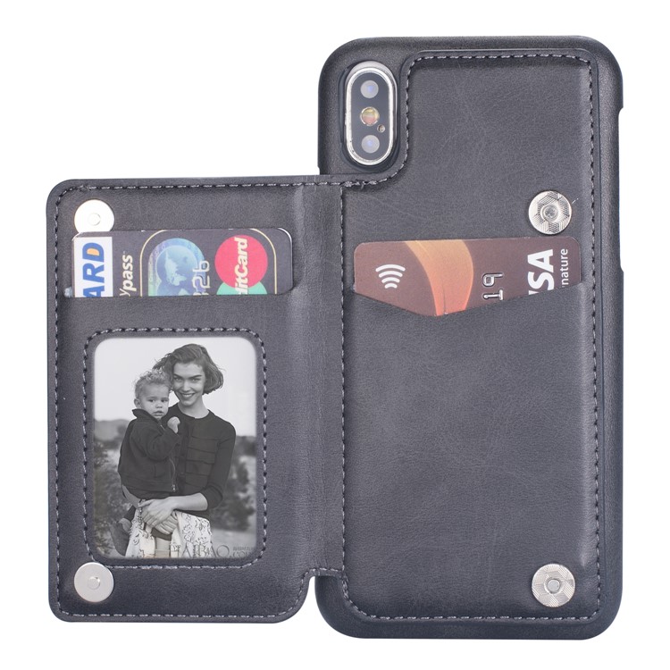 PU Leather + PC Card Holder Kickstand Phone Casing for iPhone XS Max 6.5 inch - Black-5