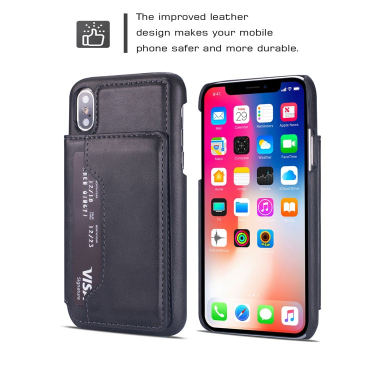 PU Leather + PC Card Holder Kickstand Phone Casing for iPhone XS Max 6.5 inch - Black-7