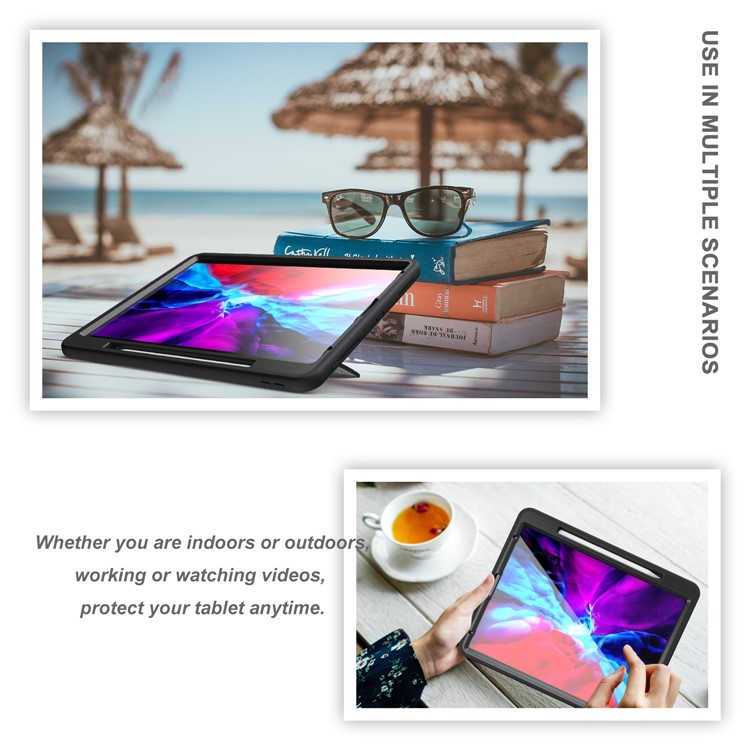Hard PC + TPU Multi-function Cover Case with Kickstand and Pen Slot for iPad Pro 12.9-inch (2018) - Black-12