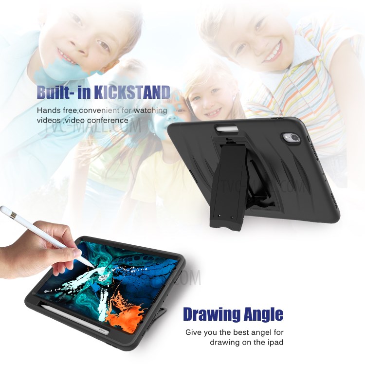Hard PC + TPU Multi-function Cover Case with Kickstand and Pen Slot for iPad Pro 12.9-inch (2018) - Black-19
