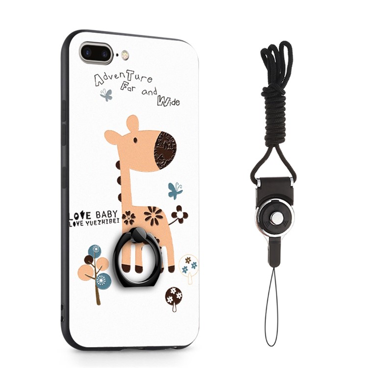 

Pattern Printing 360° Rotary Finger Ring Kickstand TPU+PC Hybrid Phone Shell with Strap for iPhone 7 Plus / 8 Plus 5.5 inch - Giraffe, iPhone 8 Plus 5.5 inch