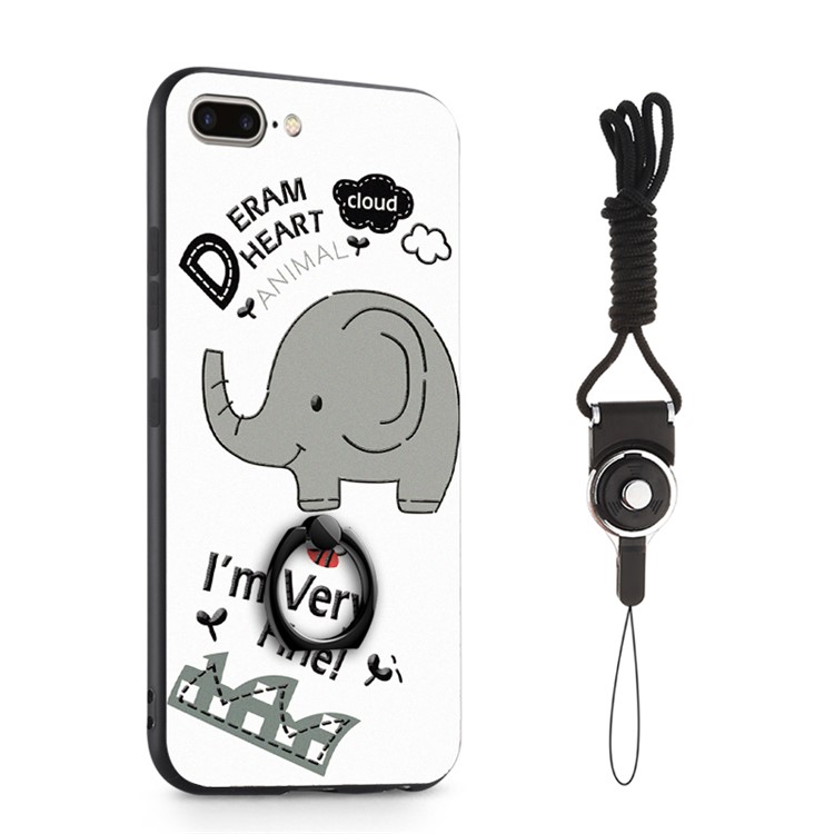 

Pattern Printing 360° Rotary Finger Ring Kickstand TPU+PC Hybrid Phone Shell with Strap for iPhone 7 Plus / 8 Plus 5.5 inch - Cute Elephant, iPhone 8 Plus 5.5 inch