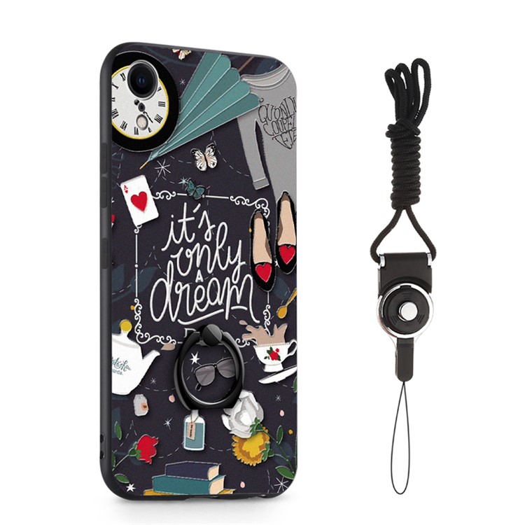 

Pattern Printing 360° Rotating Finger Ring Kickstand TPU+PC Hybrid Phone Casing with Strap for iPhone XR 6.1 inch - It's Only a Dream, iPhone XR 6.1 inch