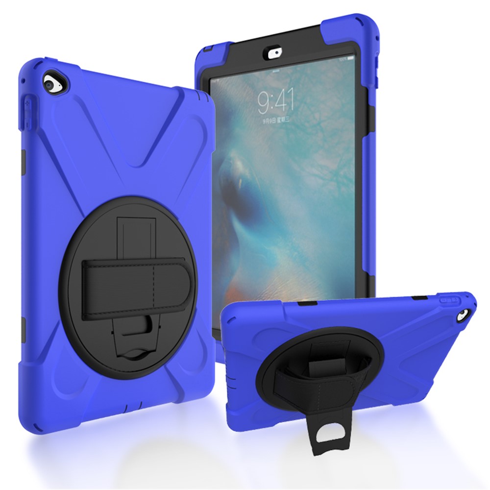 

For Apple iPad Air 2 X-Shape PC + TPU Tablet Shell with 360 Degree Swivel Kickstand/Hand Strap - Dark Blue, iPad Air 2