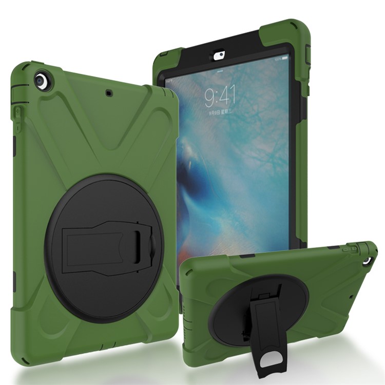 

Поворотный На 360 ° ПК + Силиконовый Комбинированный Чехол-подставка Для Apple Ipad Air (2013) - Армейский Зеленый, iPad Air (2013)