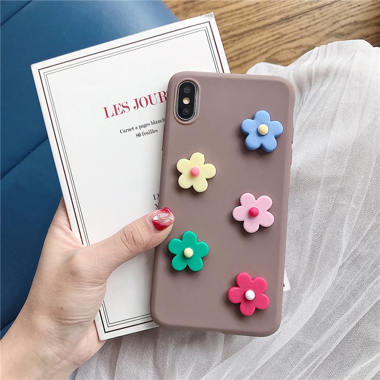

3D Flower Pattern Candy Color Soft TPU Phone Case for iPhone XS Max 6.5 inch - Coffee, iPhone XS Max 6.5 inch