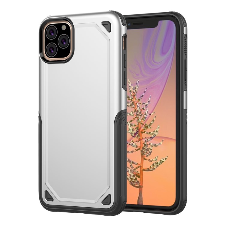 Plastic + TPU Hybrid Rugged Armor Case for iPhone (2019) 6.5-inch - Silver-1