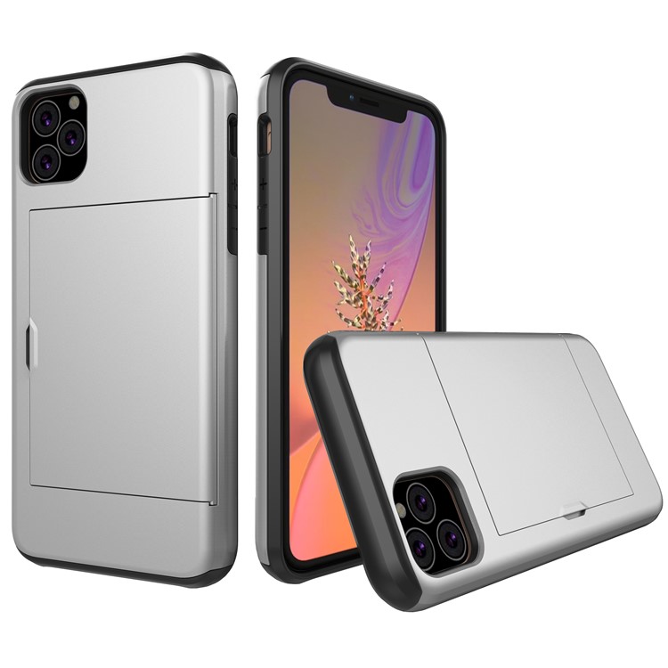 Plastic + TPU Hybrid Card Holder Case for iPhone (2019) 5.8-inch - Silver-1