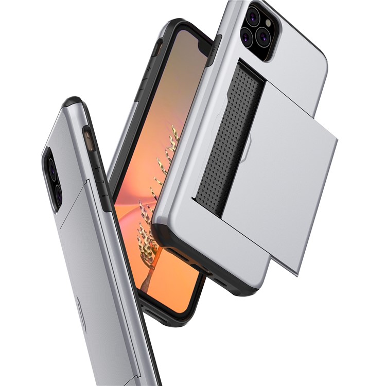 Plastic + TPU Hybrid Card Holder Case for iPhone (2019) 5.8-inch - Silver-4