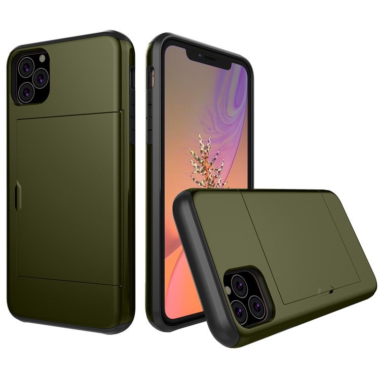 Plastic + TPU Hybrid Card Holder Case for iPhone (2019) 6.5-inch - Army Green-1