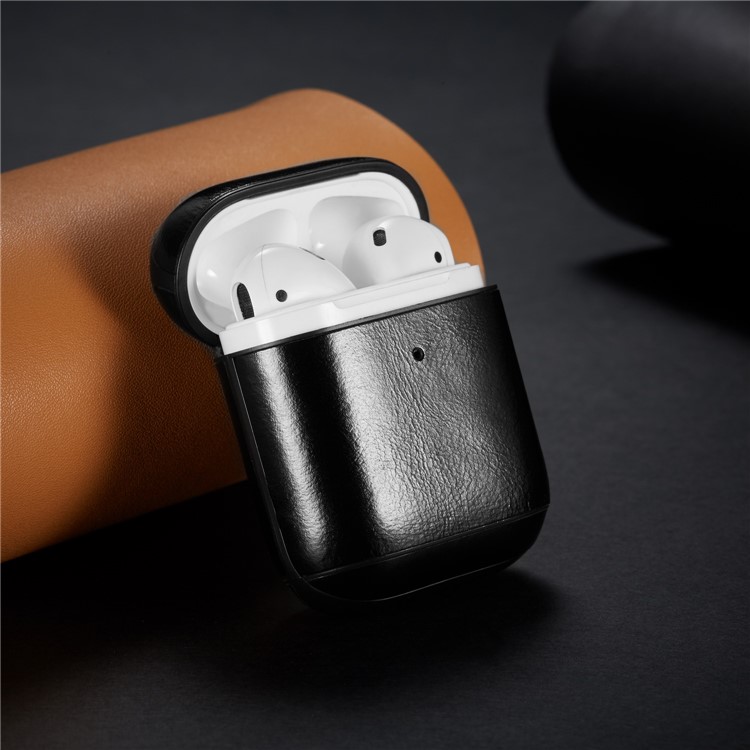 Crazy Horse Genuine Leather Wireless Earphones Case with Carabiner for Apple AirPods with Charging Case (2016) / Charging Case (2019) - Black-10