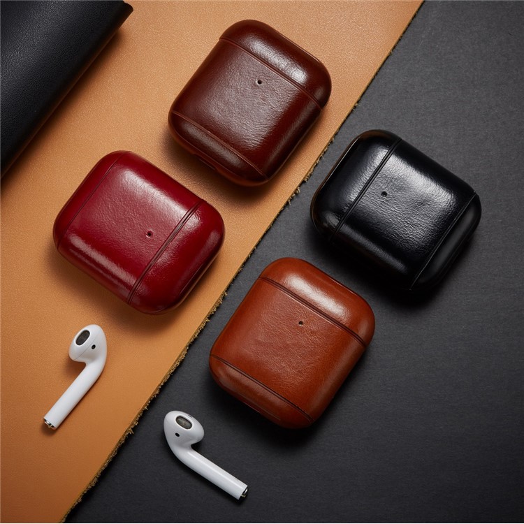 Crazy Horse Genuine Leather Wireless Earphones Case with Carabiner for Apple AirPods with Charging Case (2016) / Charging Case (2019) - Black-13