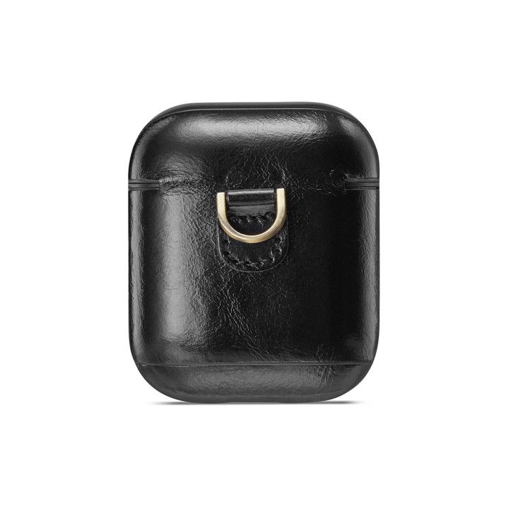 Crazy Horse Genuine Leather Wireless Earphones Case with Carabiner for Apple AirPods with Charging Case (2016) / Charging Case (2019) - Black-4