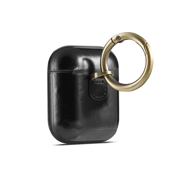 Crazy Horse Genuine Leather Wireless Earphones Case with Carabiner for Apple AirPods with Charging Case (2016) / Charging Case (2019) - Black-5