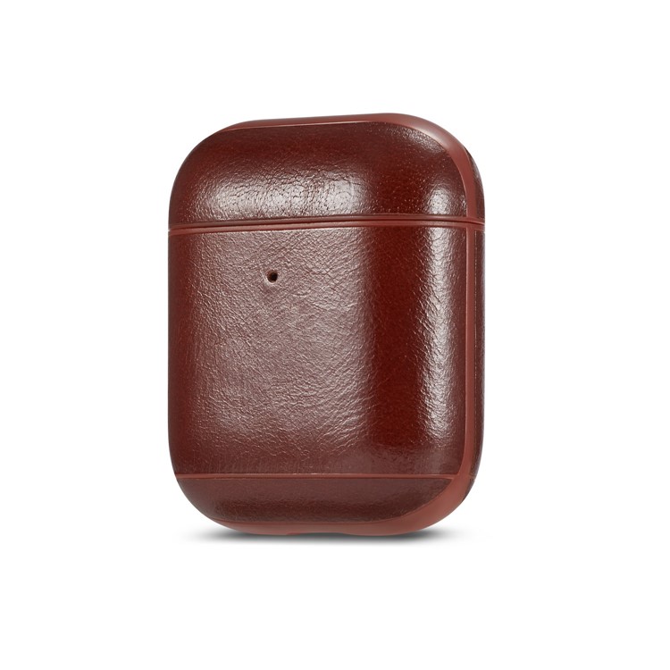 Crazy Horse Genuine Leather Wireless Earphones Case with Carabiner for Apple AirPods with Charging Case (2016) / Charging Case (2019) - Coffee-2