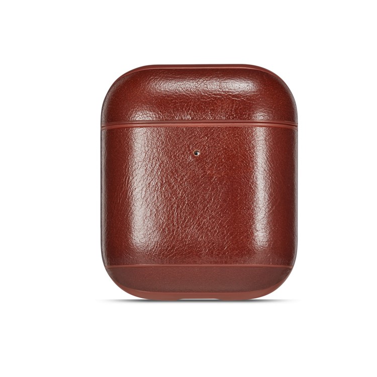 Crazy Horse Genuine Leather Wireless Earphones Case with Carabiner for Apple AirPods with Charging Case (2016) / Charging Case (2019) - Coffee-3