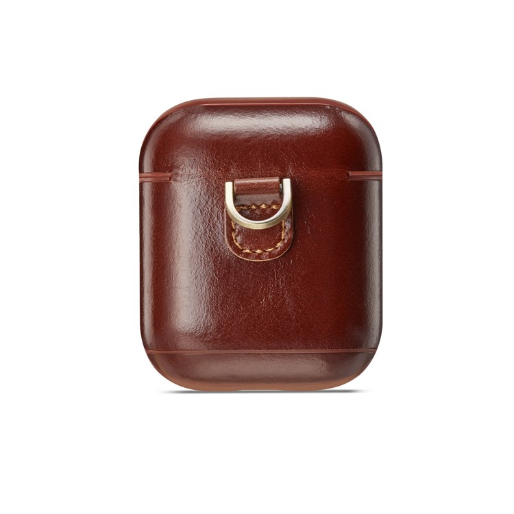 Crazy Horse Genuine Leather Wireless Earphones Case with Carabiner for Apple AirPods with Charging Case (2016) / Charging Case (2019) - Coffee-4