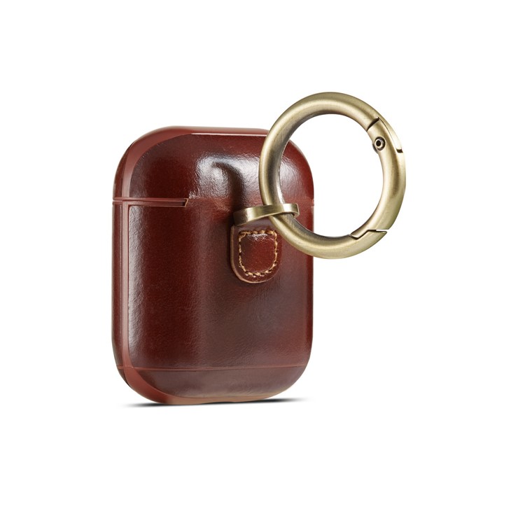 Crazy Horse Genuine Leather Wireless Earphones Case with Carabiner for Apple AirPods with Charging Case (2016) / Charging Case (2019) - Coffee-5