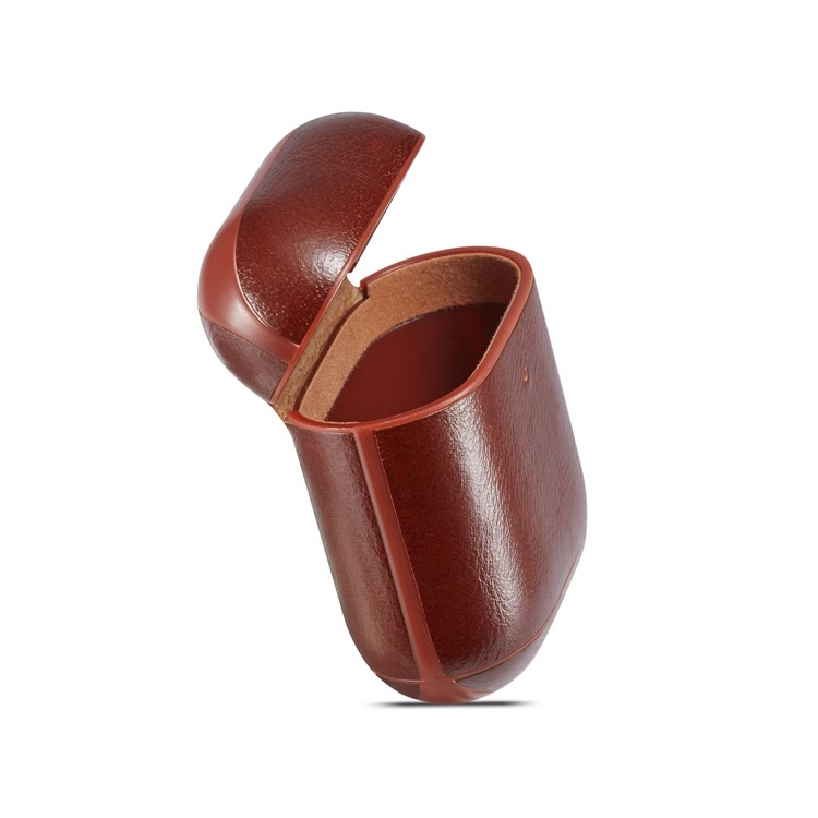 Crazy Horse Genuine Leather Wireless Earphones Case with Carabiner for Apple AirPods with Charging Case (2016) / Charging Case (2019) - Coffee-8
