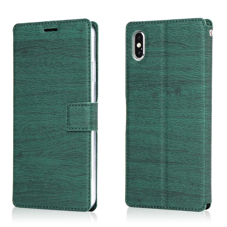 

Wood Texture Leather Wallet Stand Case Cover for iPhone X / XS - Green, iPhone XS 5.8 inch