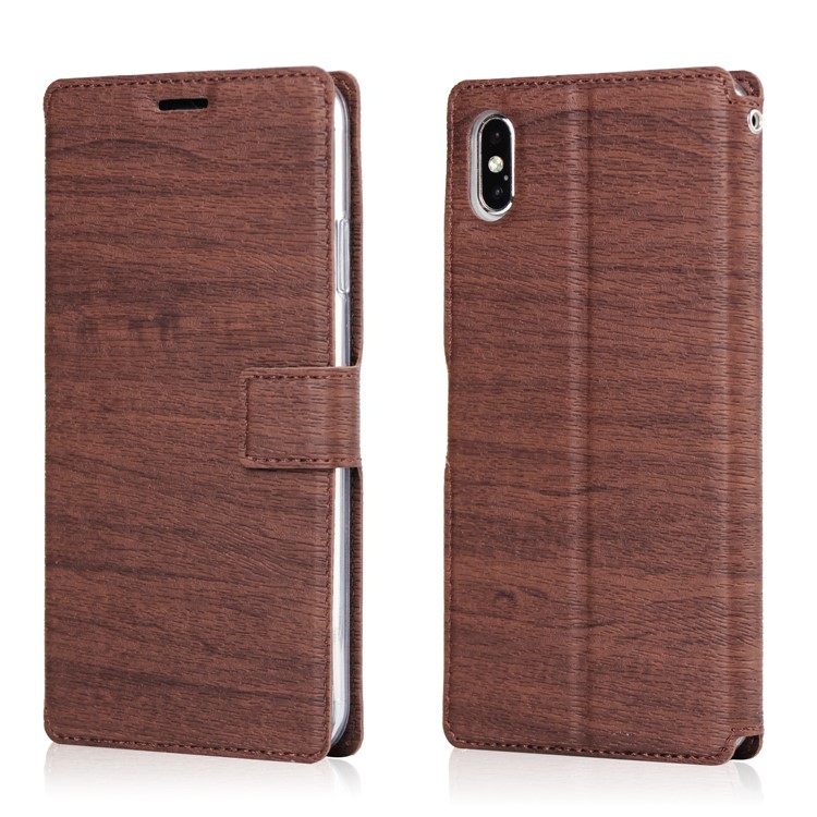 

Wood Texture Leather Wallet Stand Case Cover for iPhone X / XS - Brown, iPhone XS 5.8 inch