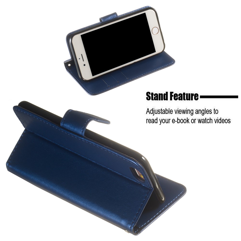 Pure Farb Leder Brieftasche Ständer Handy Hülle Cover Für Iphone 6 / 6s 4,7 Zoll - Blau-7