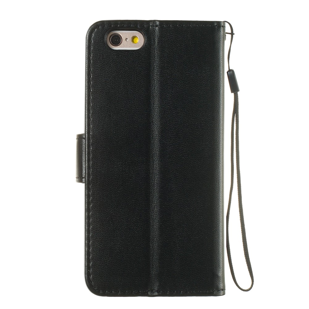 Pure Color Leather Wallet Stand Cell Phone Case Cover for iPhone 6 / 6s 4.7-inch - Black-3