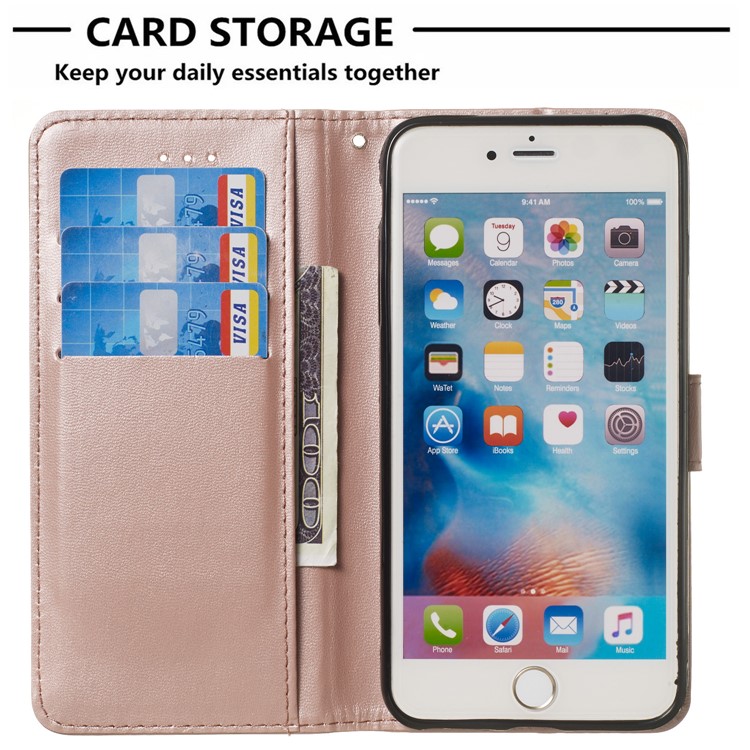 Solid Color Leather Wallet Stand Phone Shell Cover for iPhone 6 Plus/6s Plus 5.5-inch - Rose Gold-4