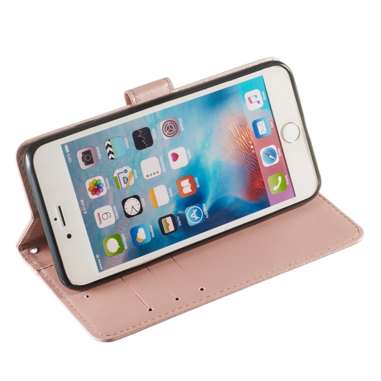 Solid Color Leather Wallet Stand Phone Shell Cover for iPhone 6 Plus/6s Plus 5.5-inch - Rose Gold-6