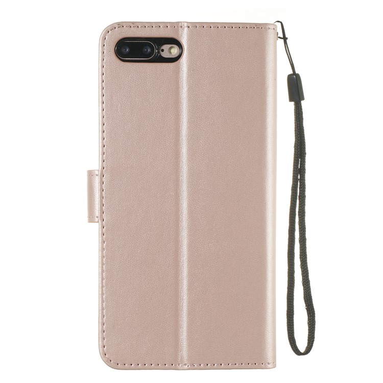 Carteira De Cor Sólida Suporte Flip Couro Estojo Protetor Com Alça Para Apple Iphone 8/7 Plus 5.5 Inch - Rosa-3