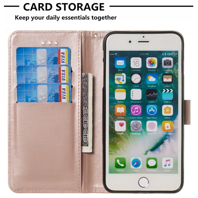 Carteira De Cor Sólida Suporte Flip Couro Estojo Protetor Com Alça Para Apple Iphone 8/7 Plus 5.5 Inch - Rosa-4