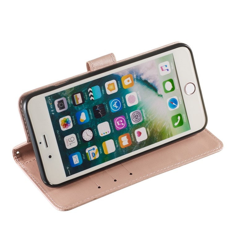 Carteira De Cor Sólida Suporte Flip Couro Estojo Protetor Com Alça Para Apple Iphone 8/7 Plus 5.5 Inch - Rosa-6