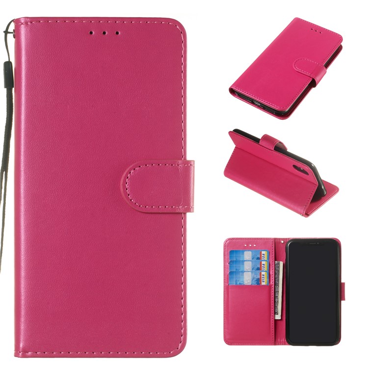 

Solid Color Leather Wallet Stand Phone Case with Strap for iPhone XS Max 6.5 inch - Rose, iPhone XS Max 6.5 inch