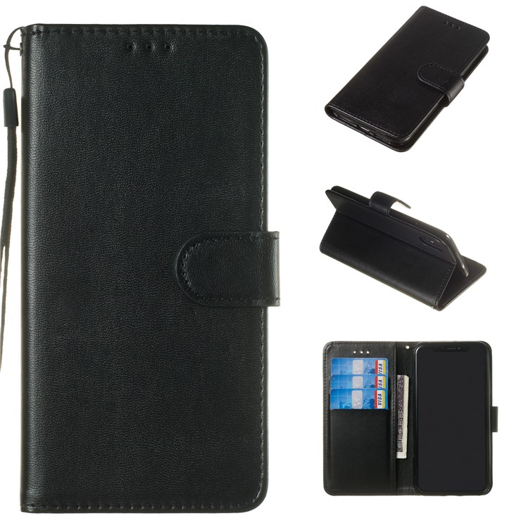 

Solid Color Leather Wallet Stand Phone Case with Strap for iPhone XS Max 6.5 inch - Black, iPhone XS Max 6.5 inch