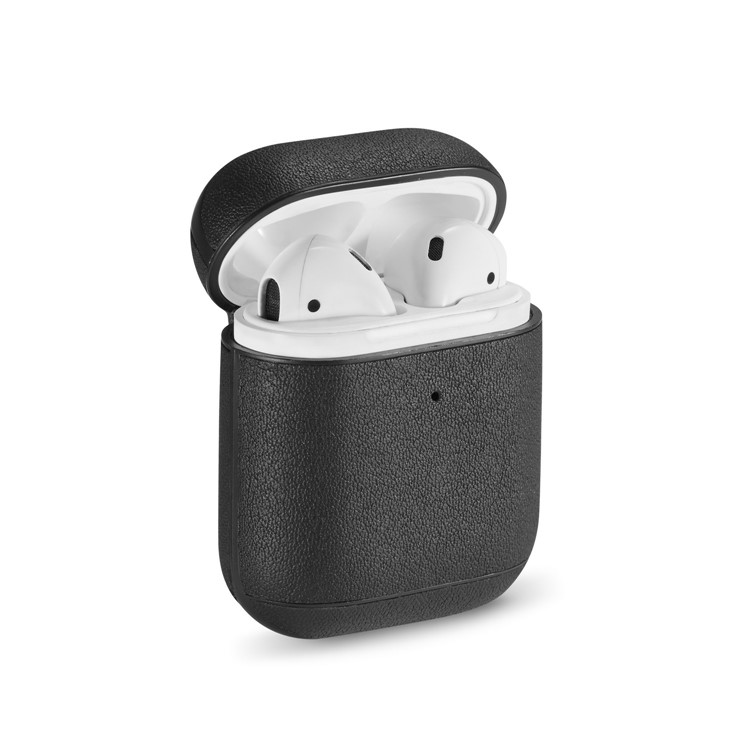 Colorful Genuine Leather Case for Apple AirPods with Charging Case (2019) / AirPods with Charging Case (2016) - Black-1