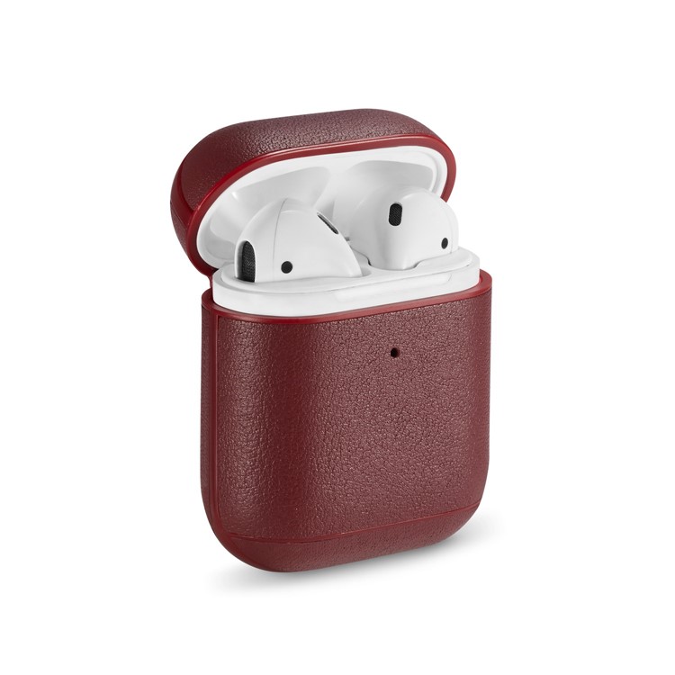 Colorful Genuine Leather Case for Apple AirPods with Charging Case (2019) / AirPods with Charging Case (2016) - Wine Red-1