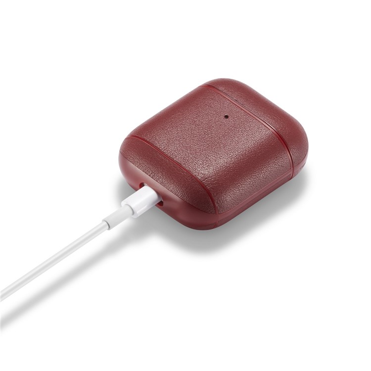 Colorful Genuine Leather Case for Apple AirPods with Charging Case (2019) / AirPods with Charging Case (2016) - Wine Red-10