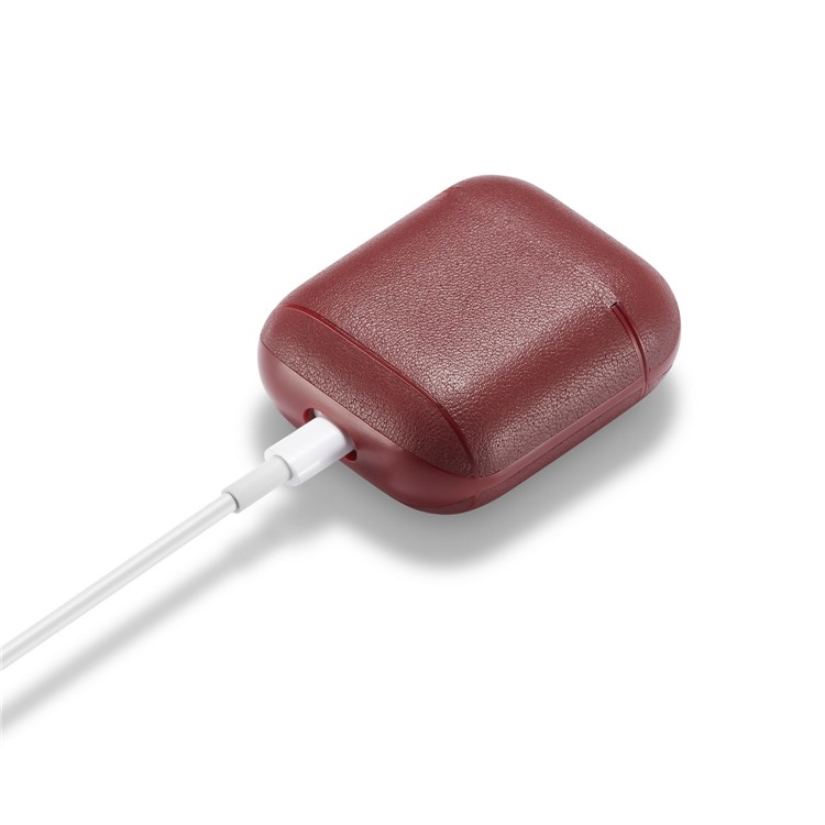 Colorful Genuine Leather Case for Apple AirPods with Charging Case (2019) / AirPods with Charging Case (2016) - Wine Red-11