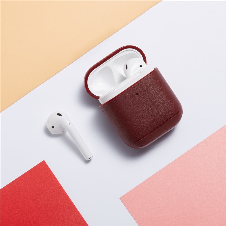 Colorful Genuine Leather Case for Apple AirPods with Charging Case (2019) / AirPods with Charging Case (2016) - Wine Red-12