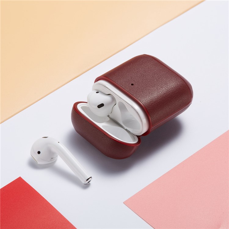 Colorful Genuine Leather Case for Apple AirPods with Charging Case (2019) / AirPods with Charging Case (2016) - Wine Red-13