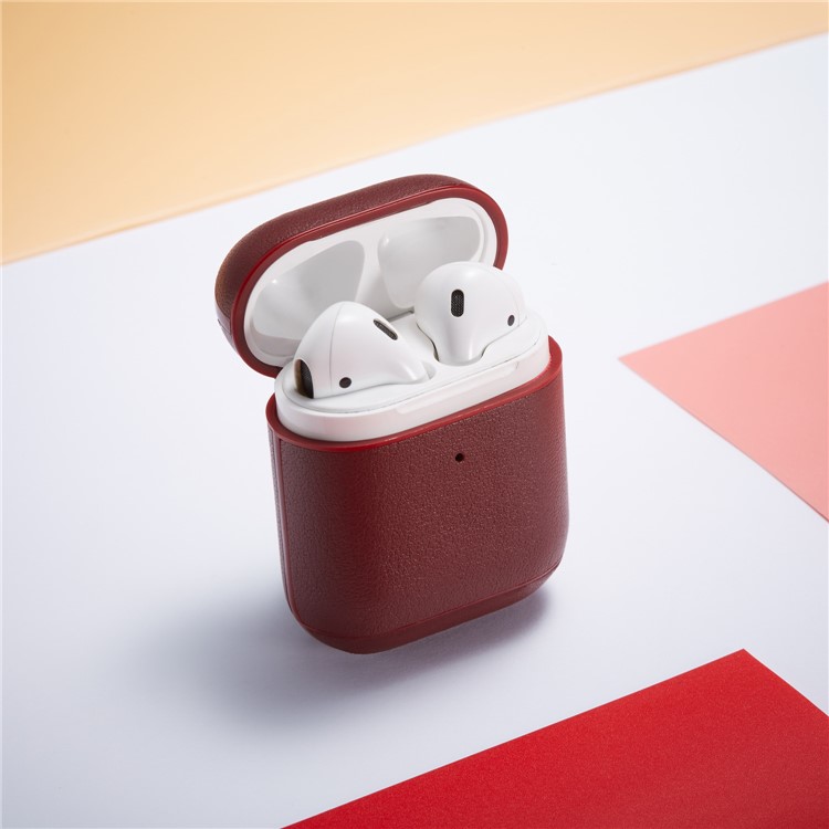 Colorful Genuine Leather Case for Apple AirPods with Charging Case (2019) / AirPods with Charging Case (2016) - Wine Red-14