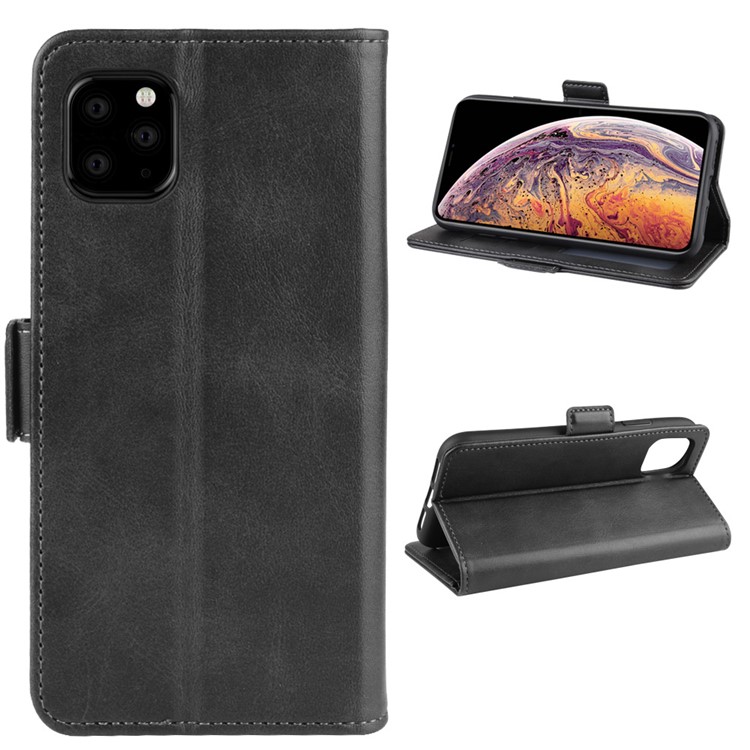 Leather Wallet Stand Phone Case Shell for iPhone (2019) 6.5-inch - Black-1