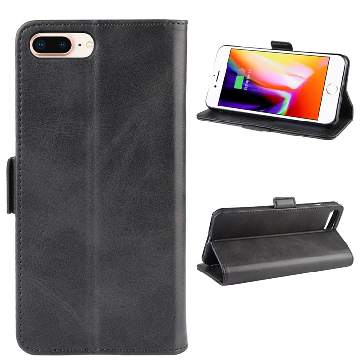 Leather+TPU Wallet Stand Mobile Phone Case Shell for iPhone 8 Plus / 7 Plus - Black-1