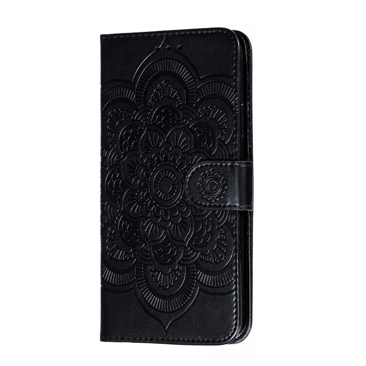 Imprinted Sun Mandala Flower Pattern Leather Wallet Shell for iPhone (2019) 6.5-inch - Black-3